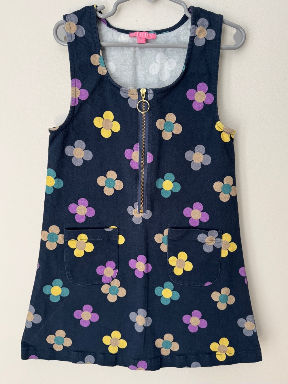 Bisby Girls' Navy Flower Zip-Front Jumper Dress